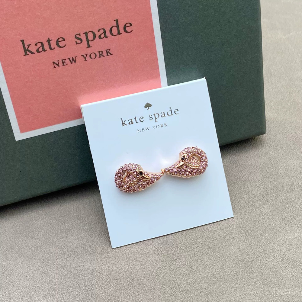 kate spade Pink Full Diamond Inlay Swan Metal Earrings